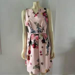 Ted BAKER DEAVON WOMEN'S OIL PAINTING Floral Sleeveless Belted DRESS NUDE PINK 6