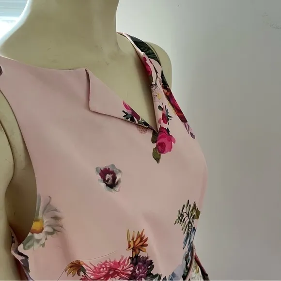 Ted BAKER DEAVON WOMEN'S OIL PAINTING Floral Sleeveless Belted DRESS NUDE PINK 6