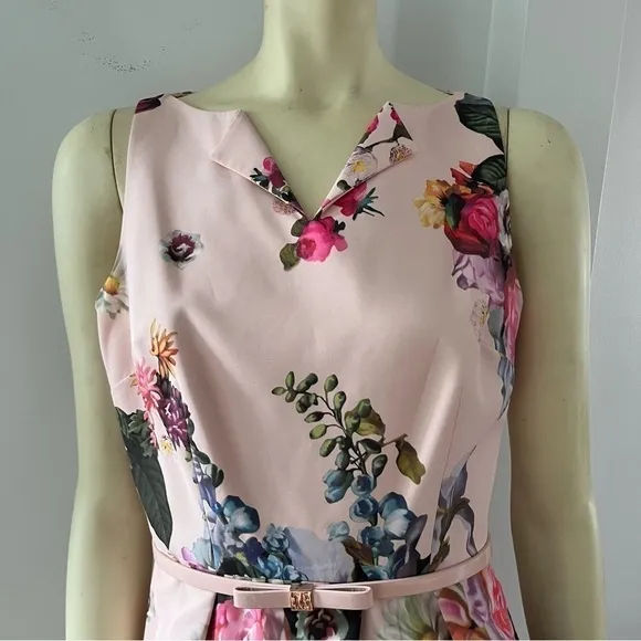 Ted BAKER DEAVON WOMEN'S OIL PAINTING Floral Sleeveless Belted DRESS NUDE PINK 6