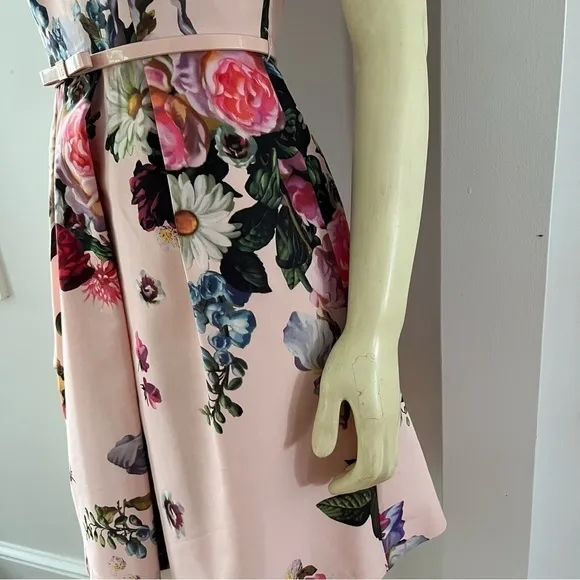 Ted BAKER DEAVON WOMEN'S OIL PAINTING Floral Sleeveless Belted DRESS NUDE PINK 6