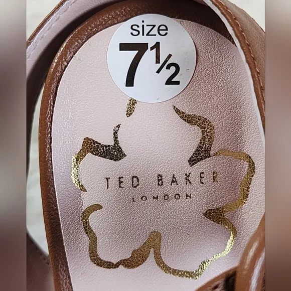 Ted Baker HEMYLA Brown Leather Block Heel Sandals EU38 US 7.5 Feminine Bow