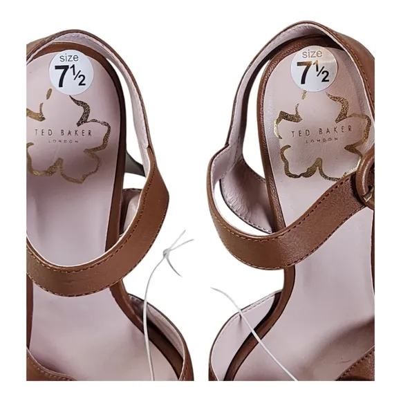 Ted Baker HEMYLA Brown Leather Block Heel Sandals EU38 US 7.5 Feminine Bow