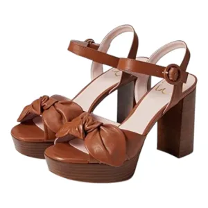Ted Baker HEMYLA Brown Leather Block Heel Sandals EU38 US 7.5 Feminine Bow