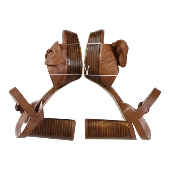 Ted Baker HEMYLA Brown Leather Block Heel Sandals EU38 US 7.5 Feminine Bow
