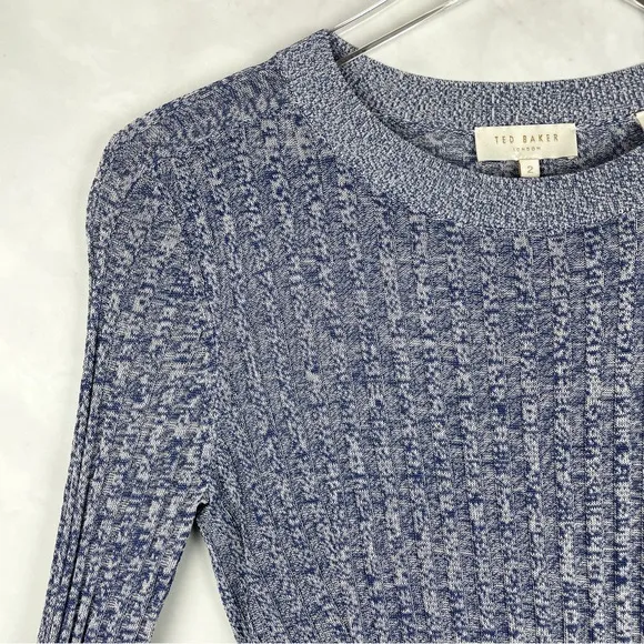 Ted Baker Iolana Ribbed Knit Lightweight Stretchy Sweater Top Heather Blue S 6