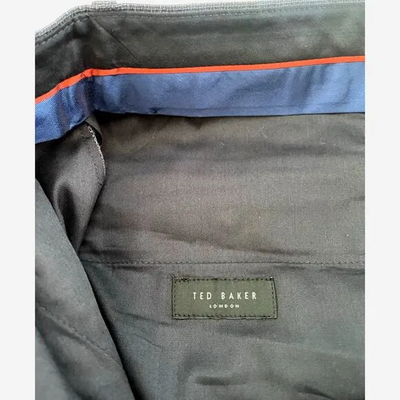 Ted Baker Karl Slim Fit 100% Wool Dress Pants, Micro Plaid Blue | 33 Short Unhem