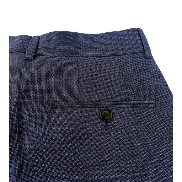 Ted Baker Karl Slim Fit 100% Wool Dress Pants, Micro Plaid Blue | 33 Short Unhem
