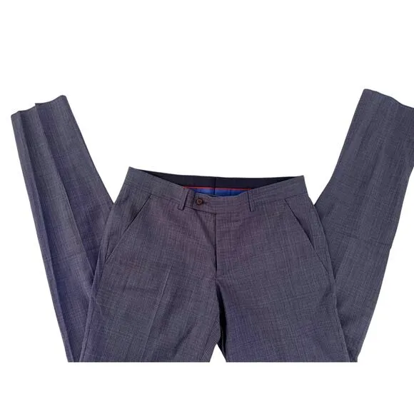 Ted Baker Karl Slim Fit 100% Wool Dress Pants, Micro Plaid Blue | 33 Short Unhem