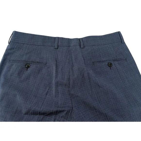 Ted Baker Karl Slim Fit 100% Wool Dress Pants, Micro Plaid Blue | 33 Short Unhem