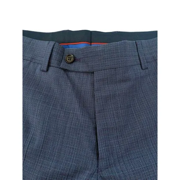 Ted Baker Karl Slim Fit 100% Wool Dress Pants, Micro Plaid Blue | 33 Short Unhem