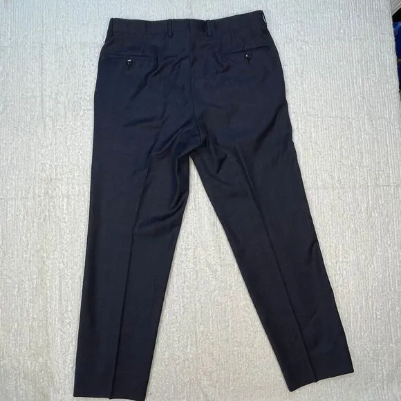 Ted Baker London Blue Slim Fit Straight Flat Front Wool Dress Pants Size 35R