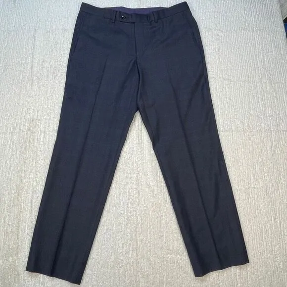 Ted Baker London Blue Slim Fit Straight Flat Front Wool Dress Pants Size 35R