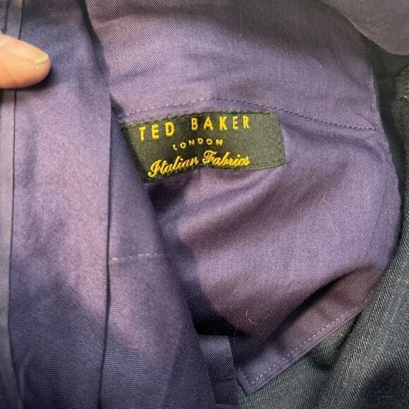 Ted Baker London Blue Slim Fit Straight Flat Front Wool Dress Pants Size 35R
