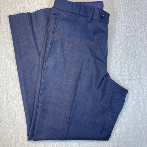 Ted Baker London Blue Slim Fit Straight Flat Front Wool Dress Pants Size 35R