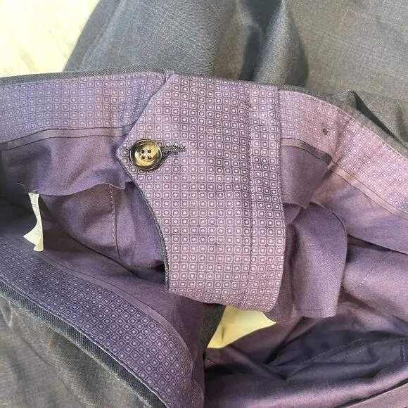 Ted Baker London Blue Slim Fit Straight Flat Front Wool Dress Pants Size 35R