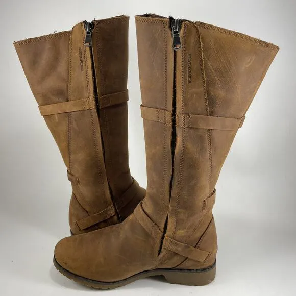 Teva De La Vina Riding Boots Womens Size 5.5 Tan Leather Waterproof Buckle