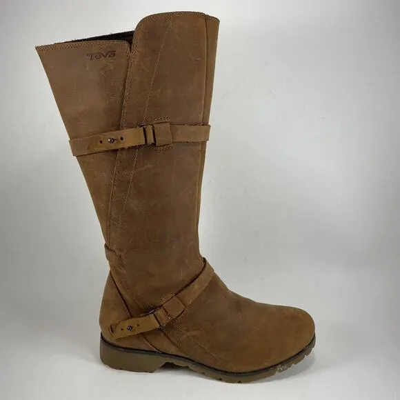 Teva De La Vina Riding Boots Womens Size 5.5 Tan Leather Waterproof Buckle