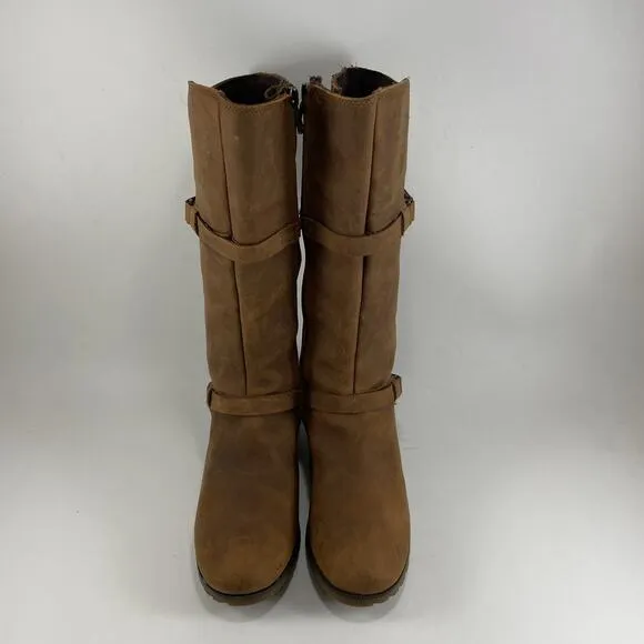 Teva De La Vina Riding Boots Womens Size 5.5 Tan Leather Waterproof Buckle