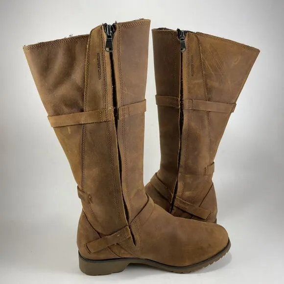 Teva De La Vina Riding Boots Womens Size 5.5 Tan Leather Waterproof Buckle