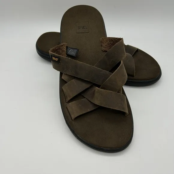 Teva Sandals Mens Size 10 1102515 Leather Slip On Comfort Brown Casual Shoes