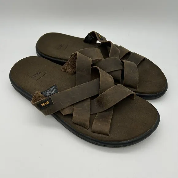 Teva Sandals Mens Size 10 1102515 Leather Slip On Comfort Brown Casual Shoes