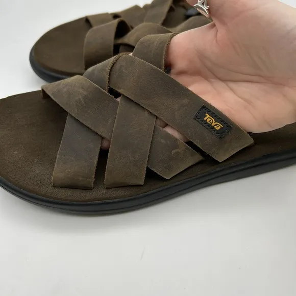 Teva Sandals Mens Size 10 1102515 Leather Slip On Comfort Brown Casual Shoes