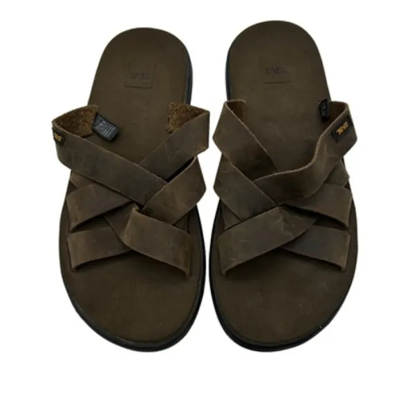 Teva Sandals Mens Size 10 1102515 Leather Slip On Comfort Brown Casual Shoes