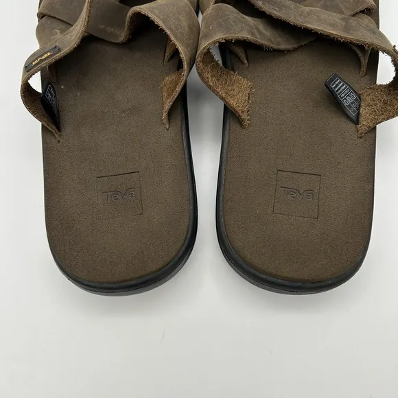 Teva Sandals Mens Size 10 1102515 Leather Slip On Comfort Brown Casual Shoes