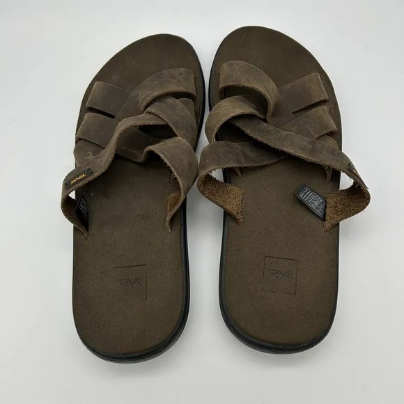 Teva Sandals Mens Size 10 1102515 Leather Slip On Comfort Brown Casual Shoes