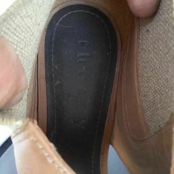 Theory Tan Leather Platform Chunky Heels Booties OPEN TOE shoes 9