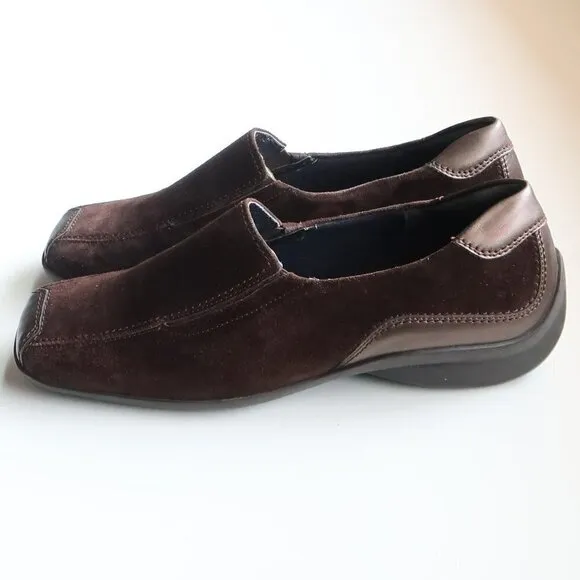 Theresia M. Brown Suede Square Toe Low Wedge Heel Slip On Comfort Shoes Size 8.5