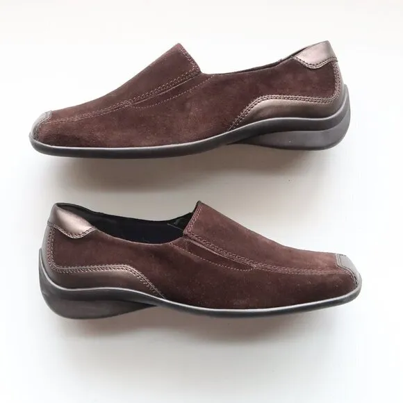 Theresia M. Brown Suede Square Toe Low Wedge Heel Slip On Comfort Shoes Size 8.5