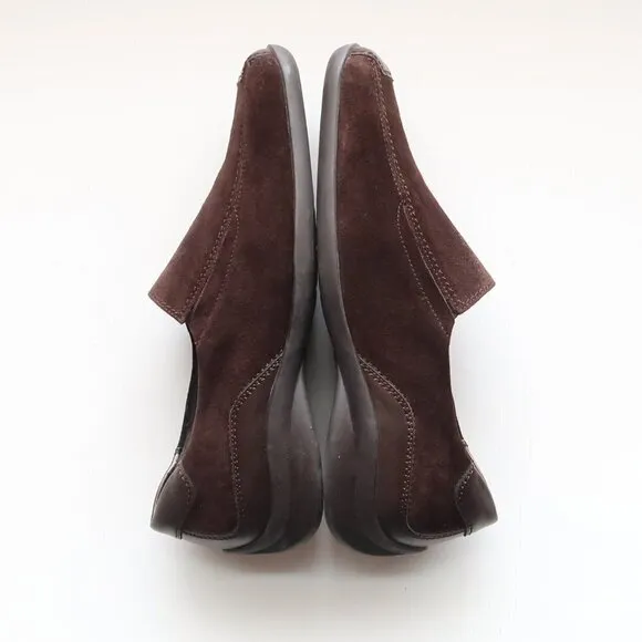 Theresia M. Brown Suede Square Toe Low Wedge Heel Slip On Comfort Shoes Size 8.5