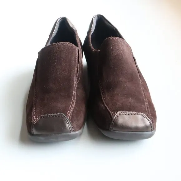 Theresia M. Brown Suede Square Toe Low Wedge Heel Slip On Comfort Shoes Size 8.5