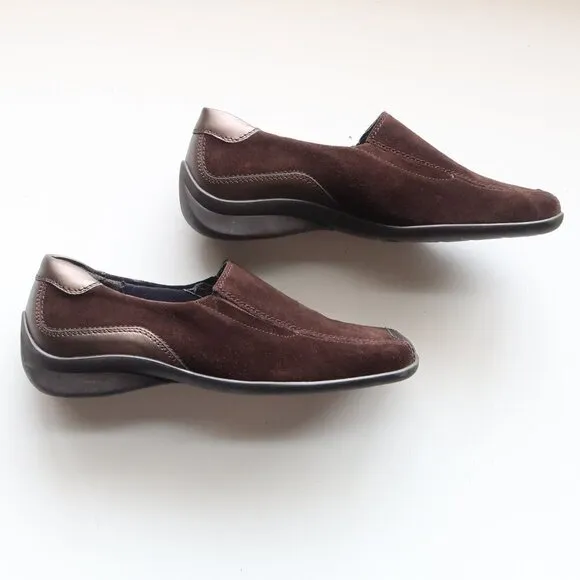 Theresia M. Brown Suede Square Toe Low Wedge Heel Slip On Comfort Shoes Size 8.5