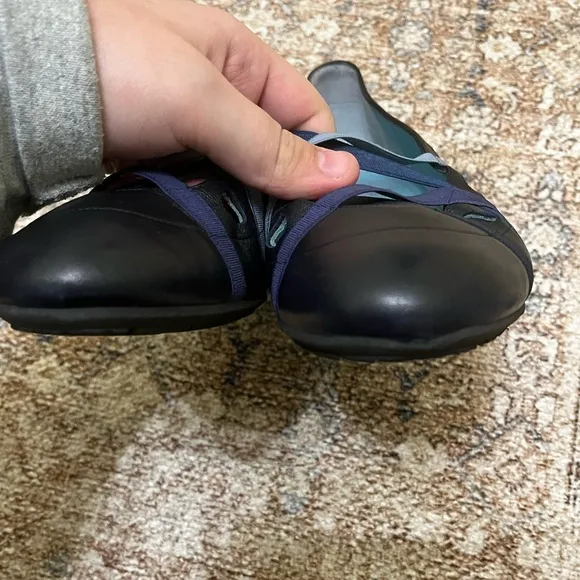 Thierry Rabotin Dark Blue Criss Cross Strap Low Wedged Shoes Size 39.5/US 9