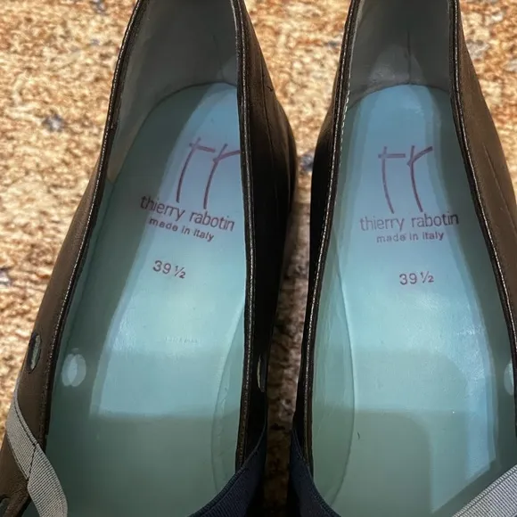Thierry Rabotin Dark Blue Criss Cross Strap Low Wedged Shoes Size 39.5/US 9