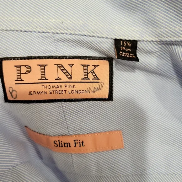 Thomas Pink Light Blue Slim Fit Button Down Dress Shirt 15.5