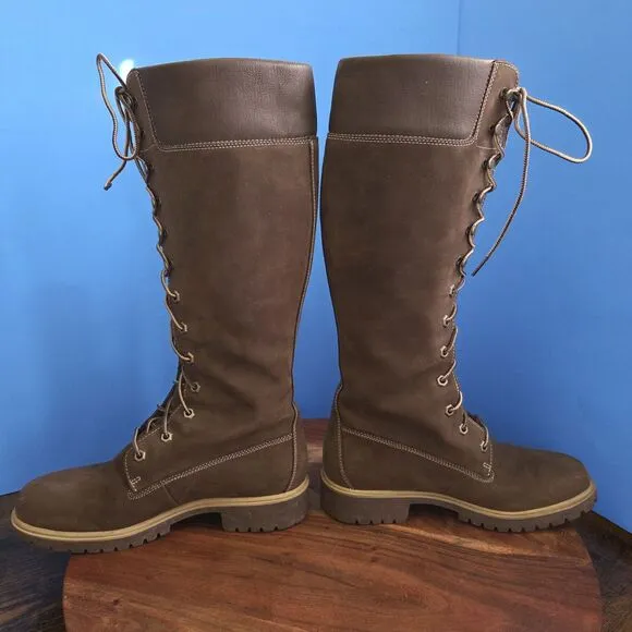 Timberland 14&quot; Premium WP Lace Up Boots Nubuck Brown Knee High 35395 Women's 8 M