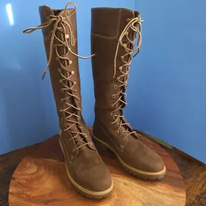 Timberland 14&quot; Premium WP Lace Up Boots Nubuck Brown Knee High 35395 Women's 8 M