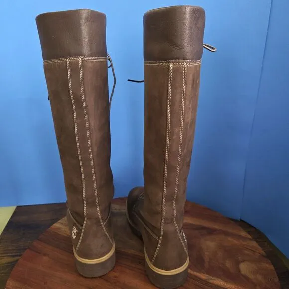 Timberland 14&quot; Premium WP Lace Up Boots Nubuck Brown Knee High 35395 Women's 8 M