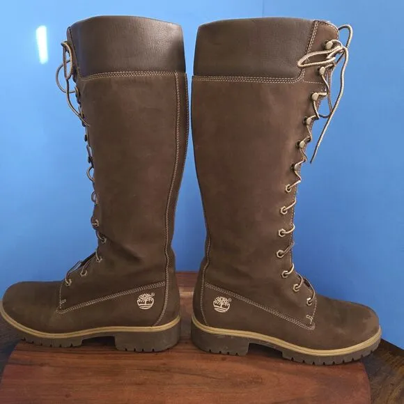 Timberland 14&quot; Premium WP Lace Up Boots Nubuck Brown Knee High 35395 Women's 8 M