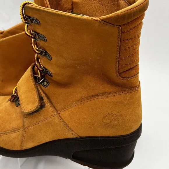 Timberland Amston Women Boots 8 Med Wheat Nubuck Leather Gum Wedge‎ Shoes Straps