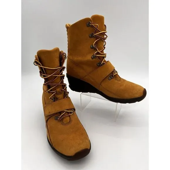 Timberland Amston Women Boots 8 Med Wheat Nubuck Leather Gum Wedge‎ Shoes Straps
