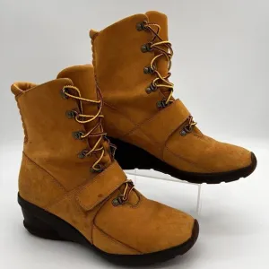 Timberland Amston Women Boots 8 Med Wheat Nubuck Leather Gum Wedge‎ Shoes Straps