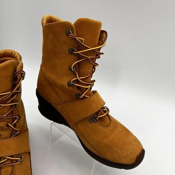 Timberland Amston Women Boots 8 Med Wheat Nubuck Leather Gum Wedge‎ Shoes Straps