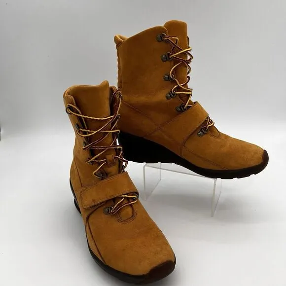 Timberland Amston Women Boots 8 Med Wheat Nubuck Leather Gum Wedge‎ Shoes Straps