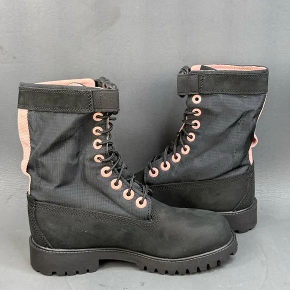 Timberland Boots Gaiter Combat Mid Calf Black Leather Lace youth girls size 3.5
