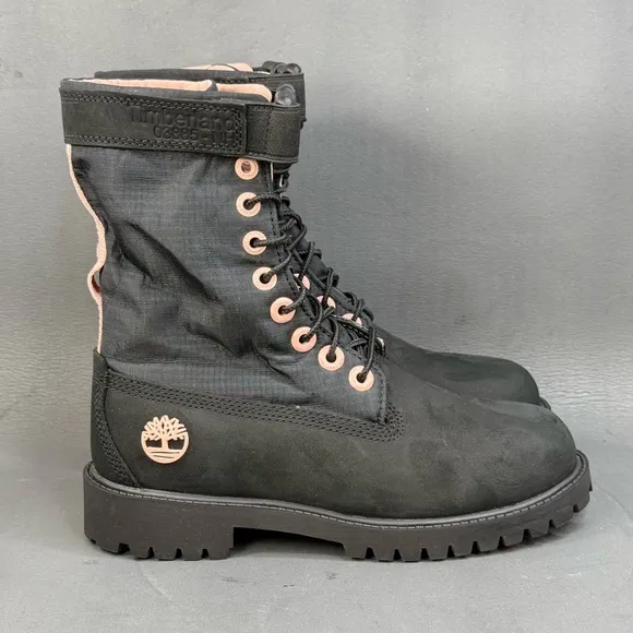 Timberland Boots Gaiter Combat Mid Calf Black Leather Lace youth girls size 3.5