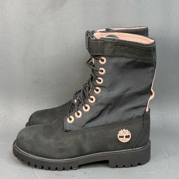 Timberland Boots Gaiter Combat Mid Calf Black Leather Lace youth girls size 3.5